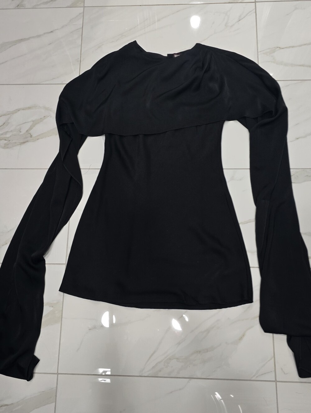 NWT WAYF x Sara Walker Black Satin Capelet Mini Dress Cocktail LBD M - Picture 6 of 10